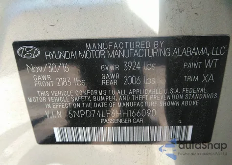2017 Hyundai Elantra Se from USA, damaged, VIN 5NPD74LF6HH166090